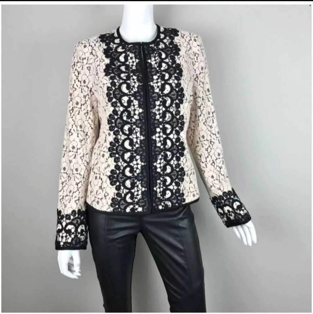 Neiman Marcus pale pink and black laced jacketSz L